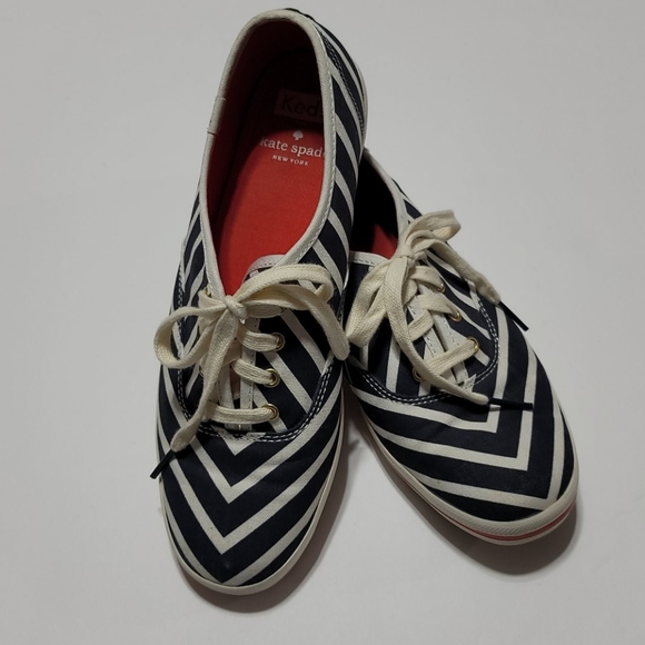 KATE SPADE KEDS FALL PREPPY COASTAL GRANDMA CASUAL NAVY BLUE STRIPES SNEAKERS  7 - Picture 1 of 16